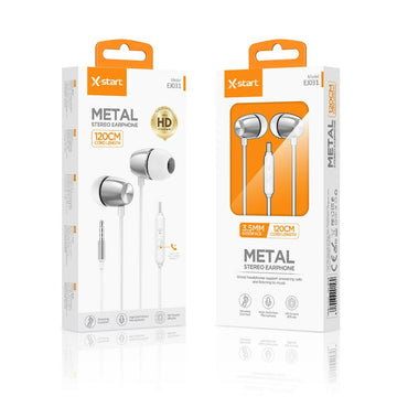Casti cu Fir X-Start EJ031, In Ear, 3.5mm, 1.2m, Mic & Volume Key - Argintiu