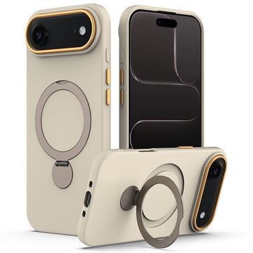 Husa SoftRing pentru iPhone 17 Air, Magnetica, UltraSoft, Stand Ring, Microfiber + PC, Apricot