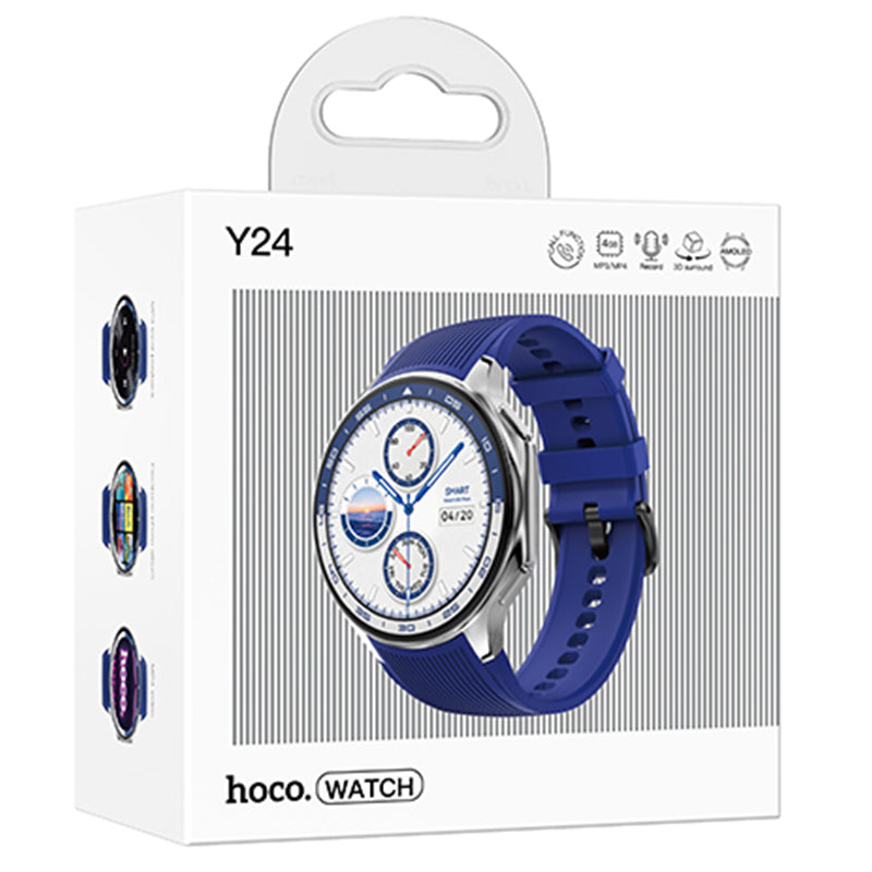 Hoco (Y24) - Ceas SmartWatch, Sport, BT 5.3, AMOLED functie de apel, 390mAh, Multilanguage, Blue