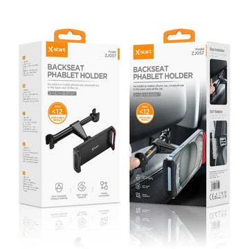 Suport Auto X-Start ZJ057, cu Cleme Laterale, Montaj Tetiera, Tableta/Telefon, Ajustabil 12 inch - Negru