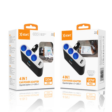 Incarcator Auto X-Start A55, 4 in 1, 120W, 1xUSB-A, 3 Splitter - Negru
