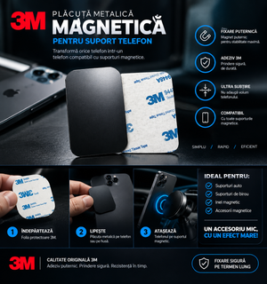 Suport Auto, Placuta Metalica Magnetica pentru Suport Auto, Dreptunghiular
