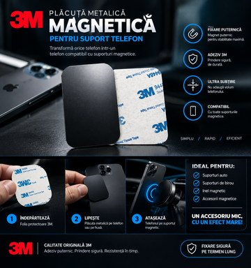 Suport Auto, Placuta Metalica Magnetica pentru Suport Auto, Dreptunghiular