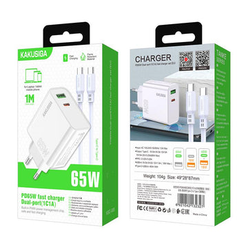 Incarcator Retea + Cablu USB-C Kaku KSC-935, 1m, PD65W, 1xUSB-C, 1xUSB-A - Alb