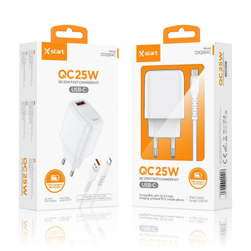 Incarcator Retea + Cablu USB-C X-Start CDQ064C, 25W, QC3.0, 1xUSB-A, SuperFast - Alb