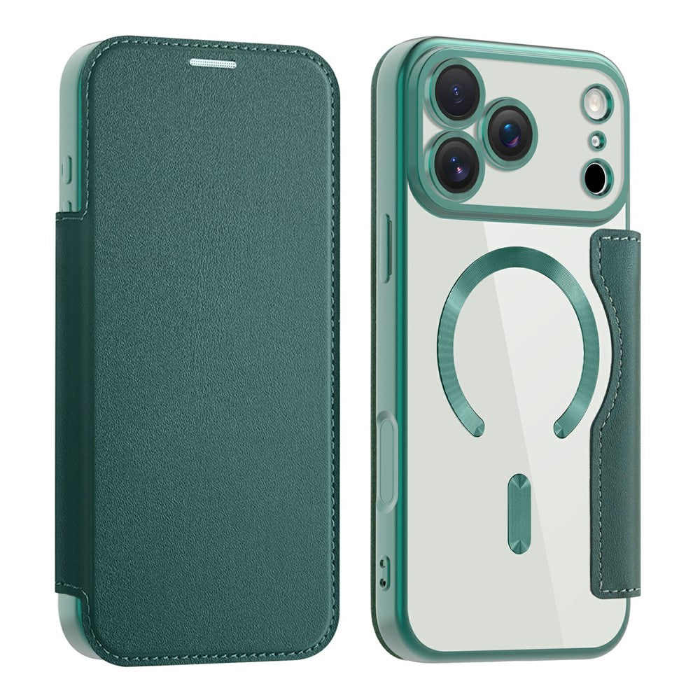 Husa MagFlip pentru iPhone 17 Pro, Magnet, RFID Protect, Piele, Chrome Edge - Portocaliu