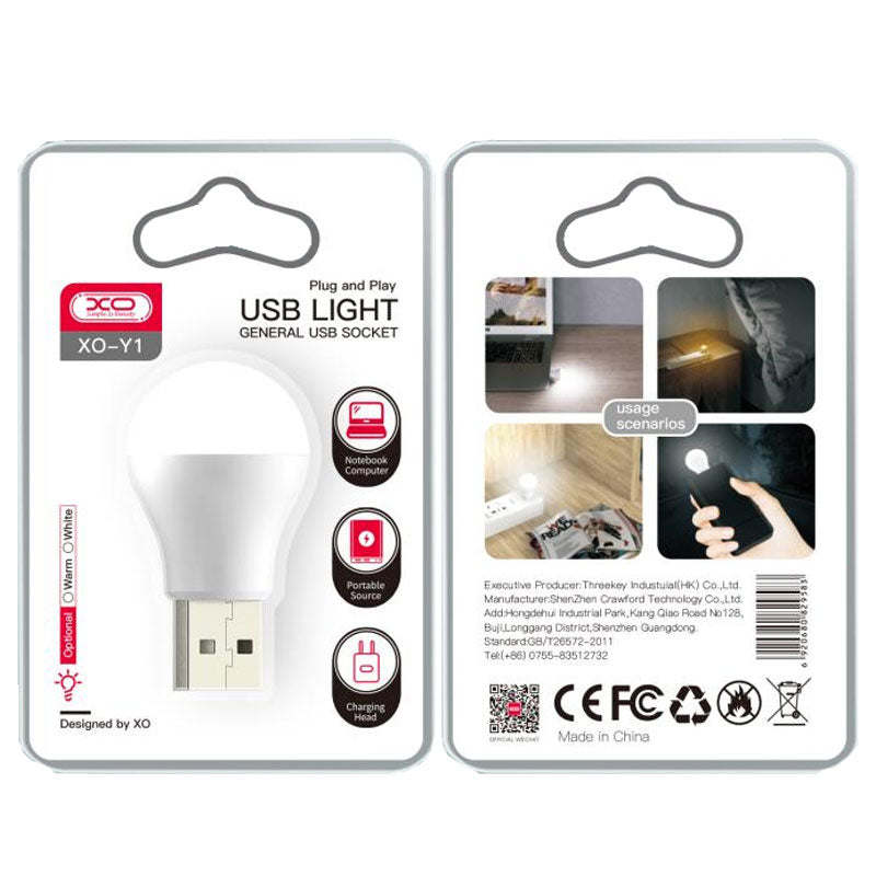 XO (Y1) - Bec de iluminat, conectare USB-A, 45x25mm, 1W, Lumina RECE
