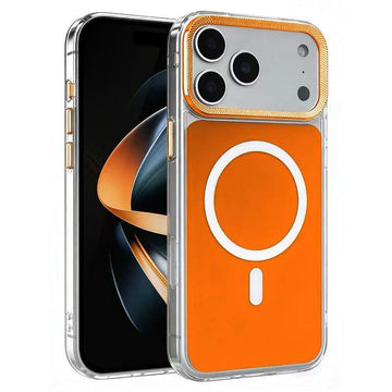 Husa MagShield pentru iPhone 17, Magnetica, Butoane Metalice, Clear Frame - Portocaliu