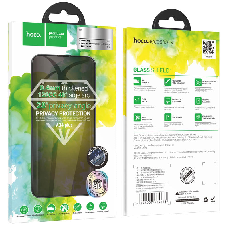 Folie Privacy Hoco A34 Plus pentru iPhone 15 Pro AntiSpy - Neagru