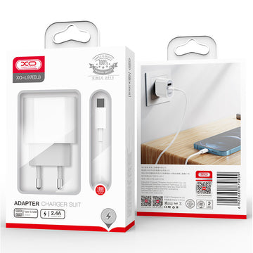 Incarcator Retea + Cablu MicroUSB XO L97, 2.4A, 1xUSB-C, 1xUSB-A, PD, QC 3.0 - Alb