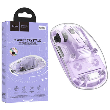Mouse Hoco GM29, pentru PC/Laptop, Dual Mode BT / Wireless - Transparent / Mov