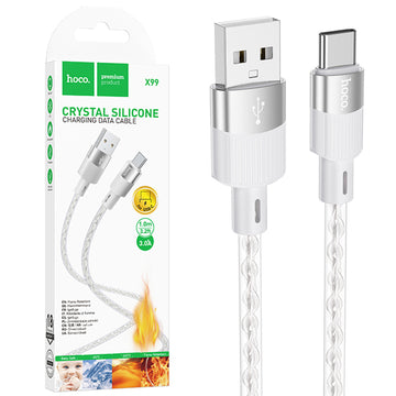 Cablu Date si Incarcare Hoco X99, USB la USB-C, 3A, Crystal, 1m - Gri