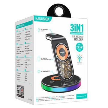 Incarcator Wireless Kaku KSC-1153, 15W, Qi Charging, Universal 3 in 1, Fast, tip Stand - Negru