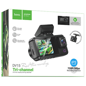 Camera Video Hoco DV15, pentru Masina, HD 720MP, Display 2 inch Fata + Camera Spate - Negru