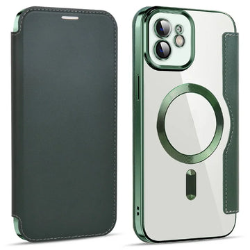 Husa MagFlip pentru iPhone 11, Magnet, RFID Protect, Piele, Chrome Edge - Verde