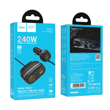 Incarcator Auto Cu Fir Hoco Z59A, PD96W, 1xUSB-C, 1xUSB-A - Negru