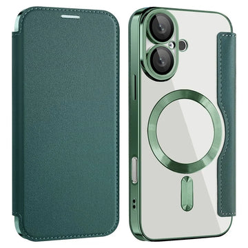 Husa MagFlip pentru iPhone 16, Magnet, RFID Protect, Piele, Chrome Edge - Verde