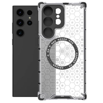 Husa HoneyComb pentru Samsung S23 Ultra, Magnet MagCase, AntiDrop Corners - Alb