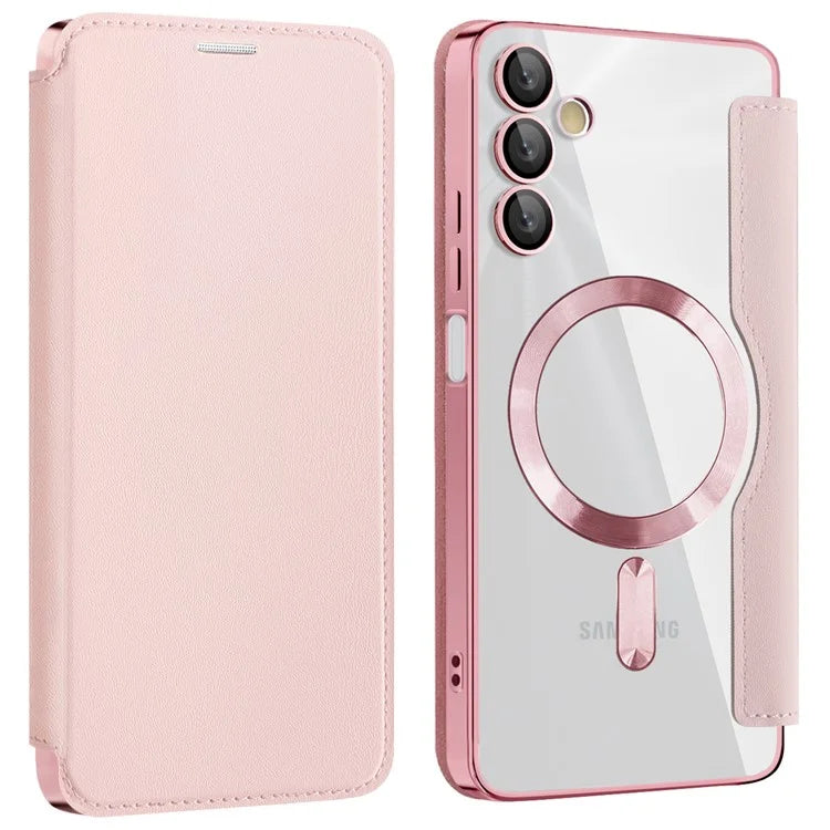 Husa MagFlip - Samsung A05s, Magnet, RFID protect, Leather, Chrome Edge, Pink