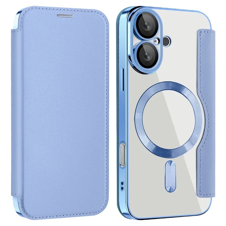 Husa MagFlip - iPhone 16, Magnet, RFID protect, Leather, Chrome Edge, Sky Blue