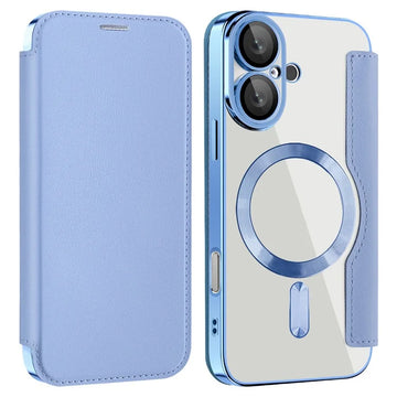 Husa MagFlip pentru iPhone 16, Magnet, RFID Protect, Piele, Chrome Edge - Albastru cer
