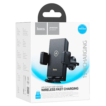 Suport Auto cu Incarcare Wireless Hoco HW21, cu Cleme Laterale, Ventilatie - Negru