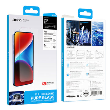 Folie Clear Hoco A36 pentru iPhone 15 Plus, HD, Alumin Metal - Rama neagra
