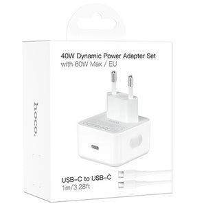 Incarcator Retea + Cablu USB-C Hoco C161A, 40W, 1xUSB-C, QC 3.0 - Alb