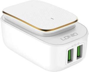 Incarcator Retea + Cablu USSB-C Ldnio AC2205-T, 1m, 2xUSB-A, 2.4A, LED Touch - Alb