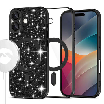 Husa MagSparks pentru iPhone 17, Glitter, Dual Layer, Lens Cover - Negru