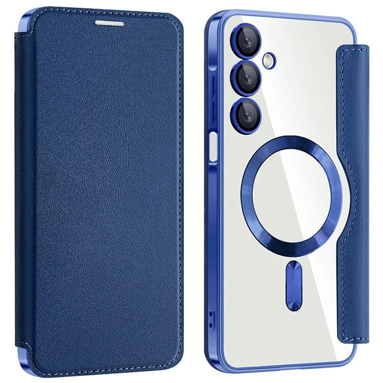 Husa MagFlip - Samsung A25, Magnet, RFID protect, Leather, Chrome Edge, Navy Blue