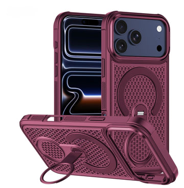 Husa MeshMag pentru iPhone 17 Pro Max, KickStand, Magnet Ring - Dark Cherry
