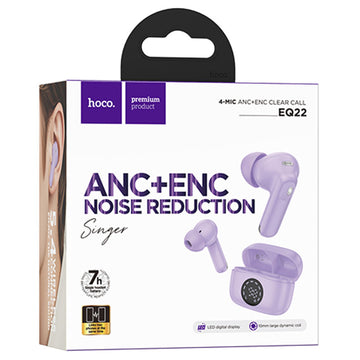 Casti Wireless Hoco EQ22, Ear Buds, BT 5.4, 40/400mAh, ANC+ENC, PowerLED - Taro / Mov