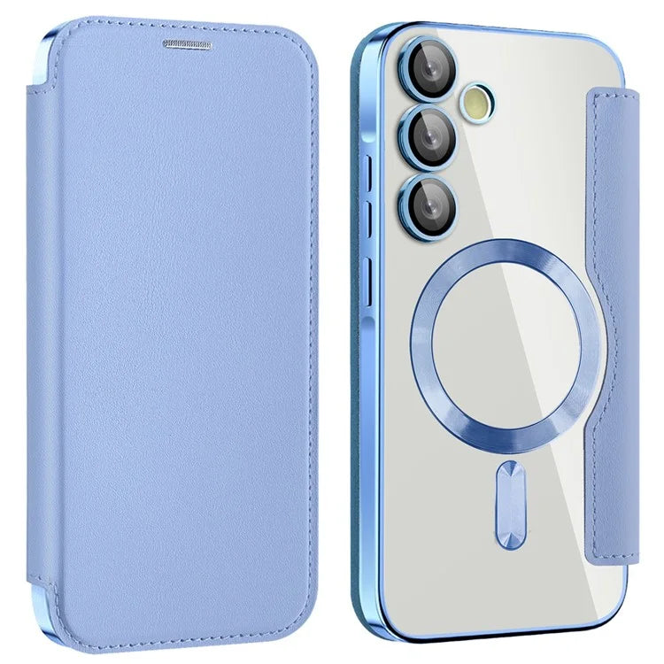 Husa MagFlip - Samsung A55, Magnet, RFID protect, Leather, Chrome Edge, Sky Blue