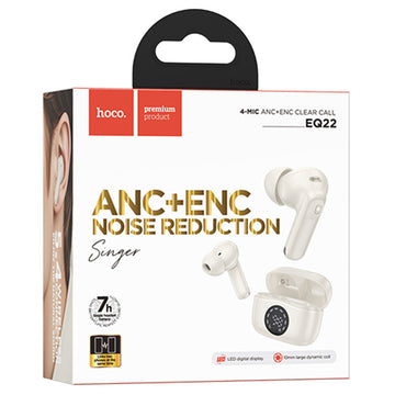 Casti Wireless Hoco EQ22, Ear Buds, BT 5.4, 40/400mAh, ANC+ENC, PowerLED - Cloudy / Alb