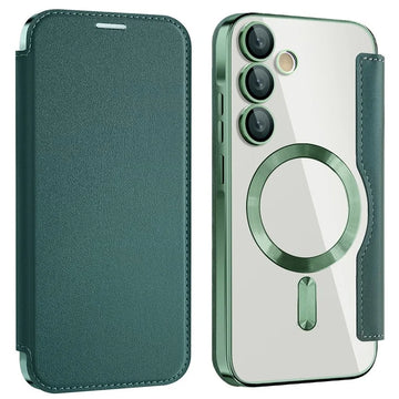 Husa MagFlip pentru Samsung A55, Magnet, RFID Protect, Piele, Chrome Edge - Verde
