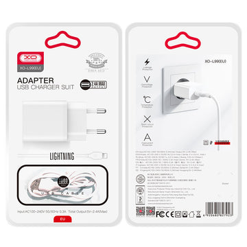 Incarcator XO L99 Retea + Cablu Lightning - Alb