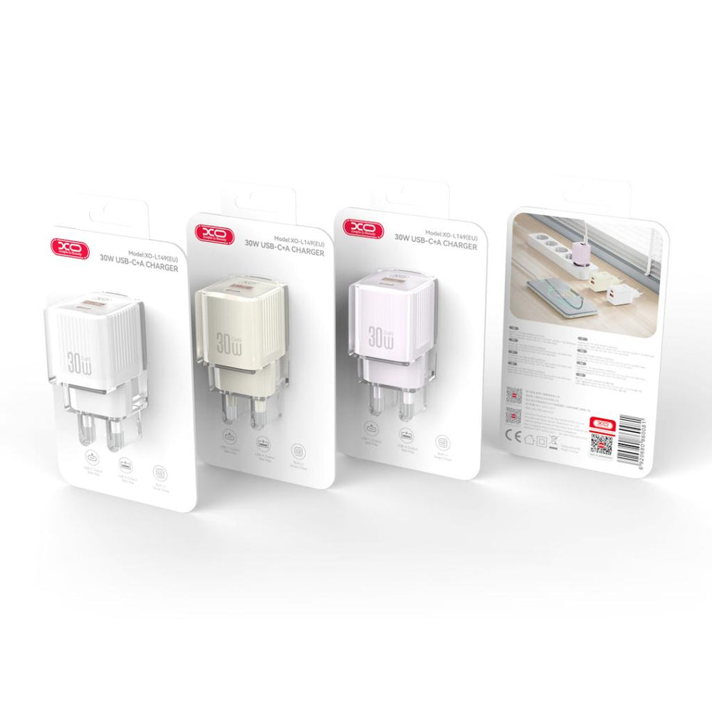 XO (L149) - Incarcator Retea, 18W, 5V, 3A, 1xUSB-C, 1xUSB-A, White