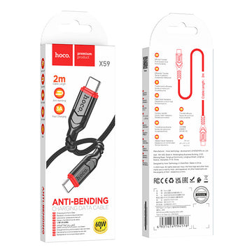 Cablu Date si Incarcare Hoco X59, USB-C, PD60W, QC3.0, 2m - Negru