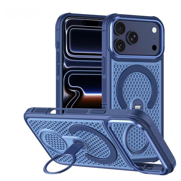 Husa MeshMag pentru iPhone 15 Pro, KickStand, Magnet Ring - Albastru