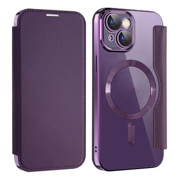 Husa MagFlip pentru iPhone 14, Magnet, RFID Protect, Piele, Chrome Edge - Mov