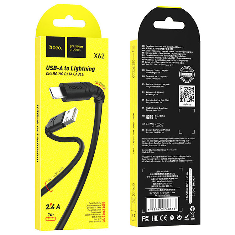Hoco (X62) - Cablu Date si Incarcare, USB-A la Lightning, 18W, 2.4A, 1m, Black