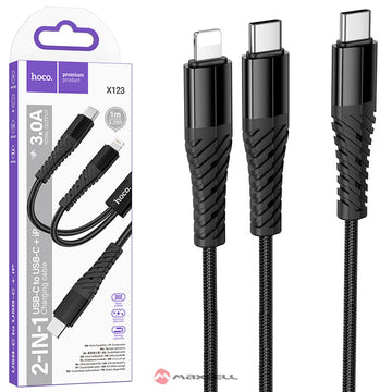 Cablu Date si Incarcare Hoco X123, USB-C la Lightning/USB-C, 1m - Negru