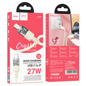 Cablu Date si Incarcare Hoco U129, USB-C la Lightning, PD27W, QC3.0, Crystal, 1.2m - Auriu