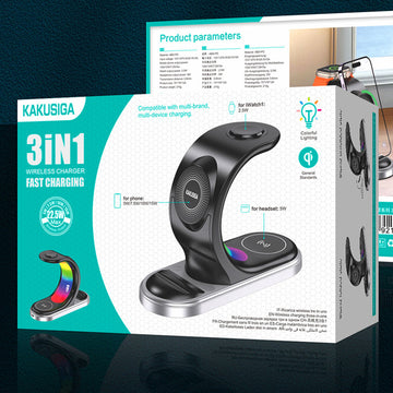 Incarcator Wireless Kaku KSC-1355, 15W, Qi Charging, Fast Charging, tip Stand - Negru