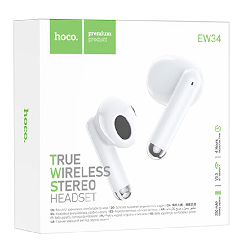 Hoco (EW34) - Casti Wireless, Ear Buds, BT 5.3, 150h StandBy, 250mAh, Full, White