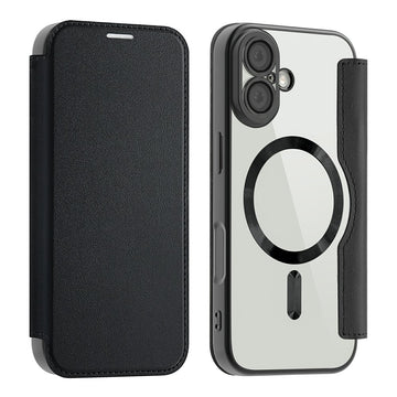 Husa MagFlip pentru iPhone 17, Magnet, RFID Protect, Piele, Chrome Edge - Negru