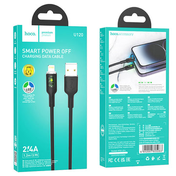 Cablu Date si Incarcare Hoco U120, USB-A la Lightning, 2.4A, LED Power, 1.2m - Negru