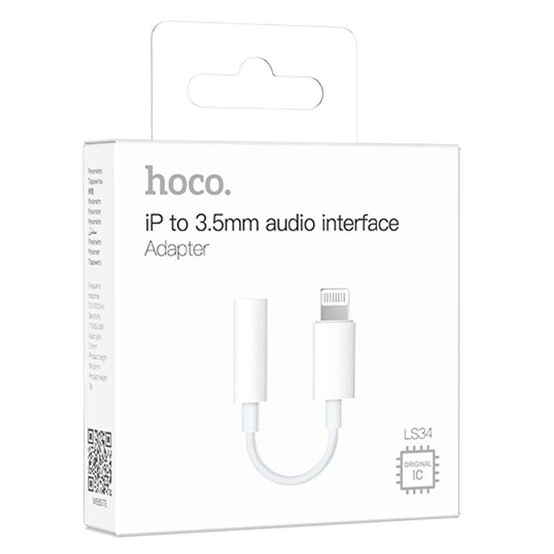 Hoco (LS34) - Cablu Audio, Lightning la Jack 3.5mm (F) - 8cm, White