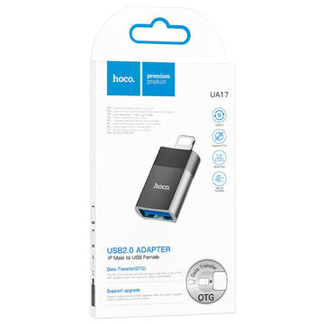 Adaptor OTG Transfer Hoco UA17, USB-A la Lightning - Negru